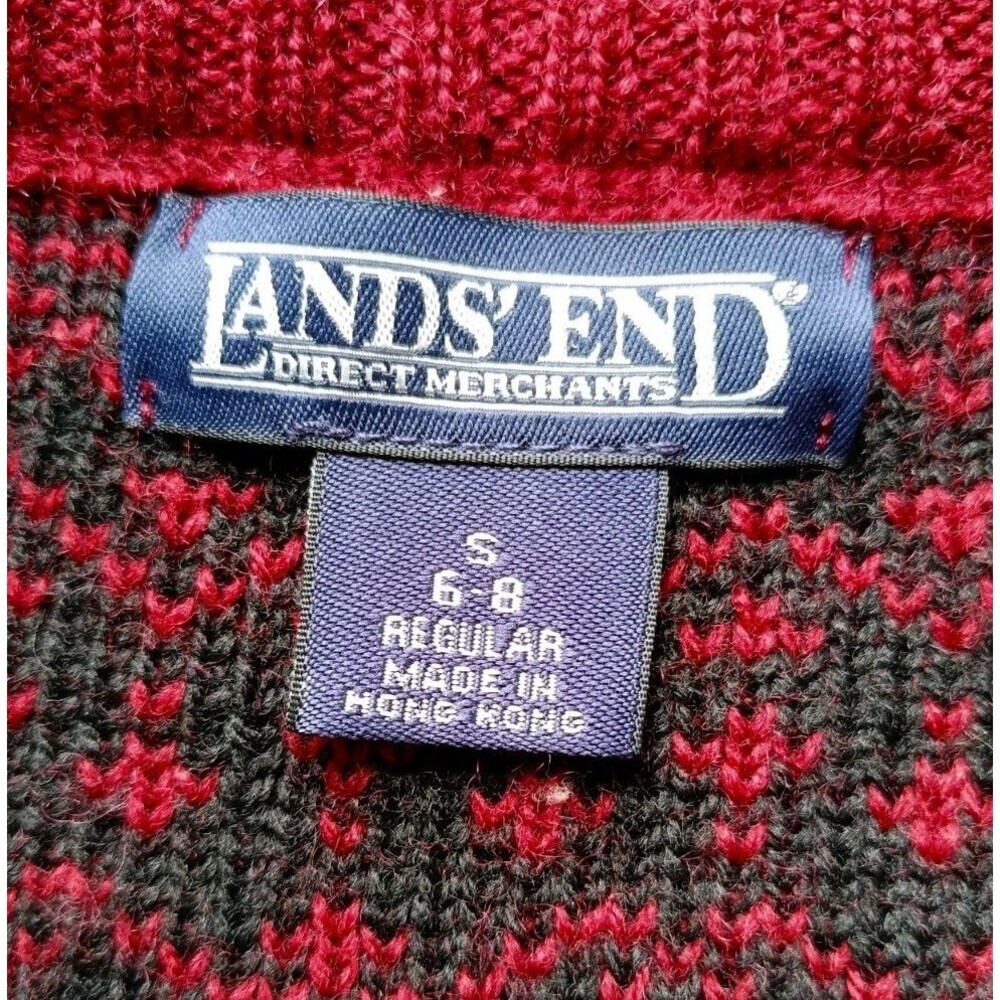 lands End Cardigan Sweater Men's Small Full Zip Wool Red Long Sleeve - Picture 5 of 11